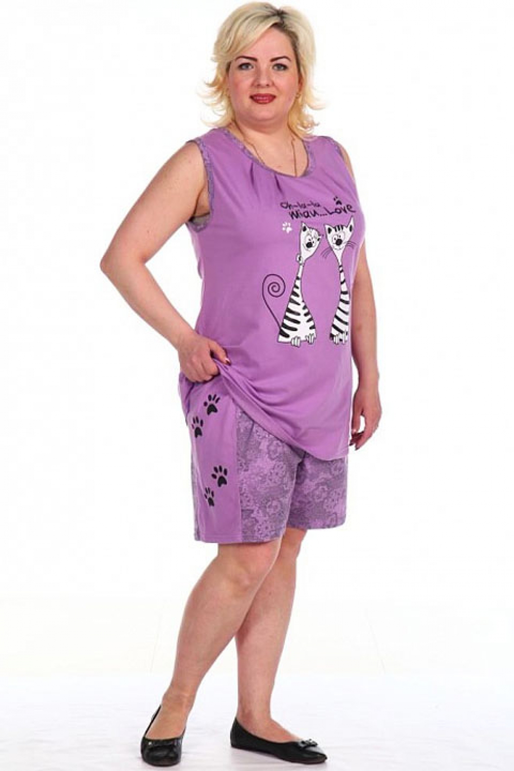 Пижама Сладкая парочка фиолетовая кулирка