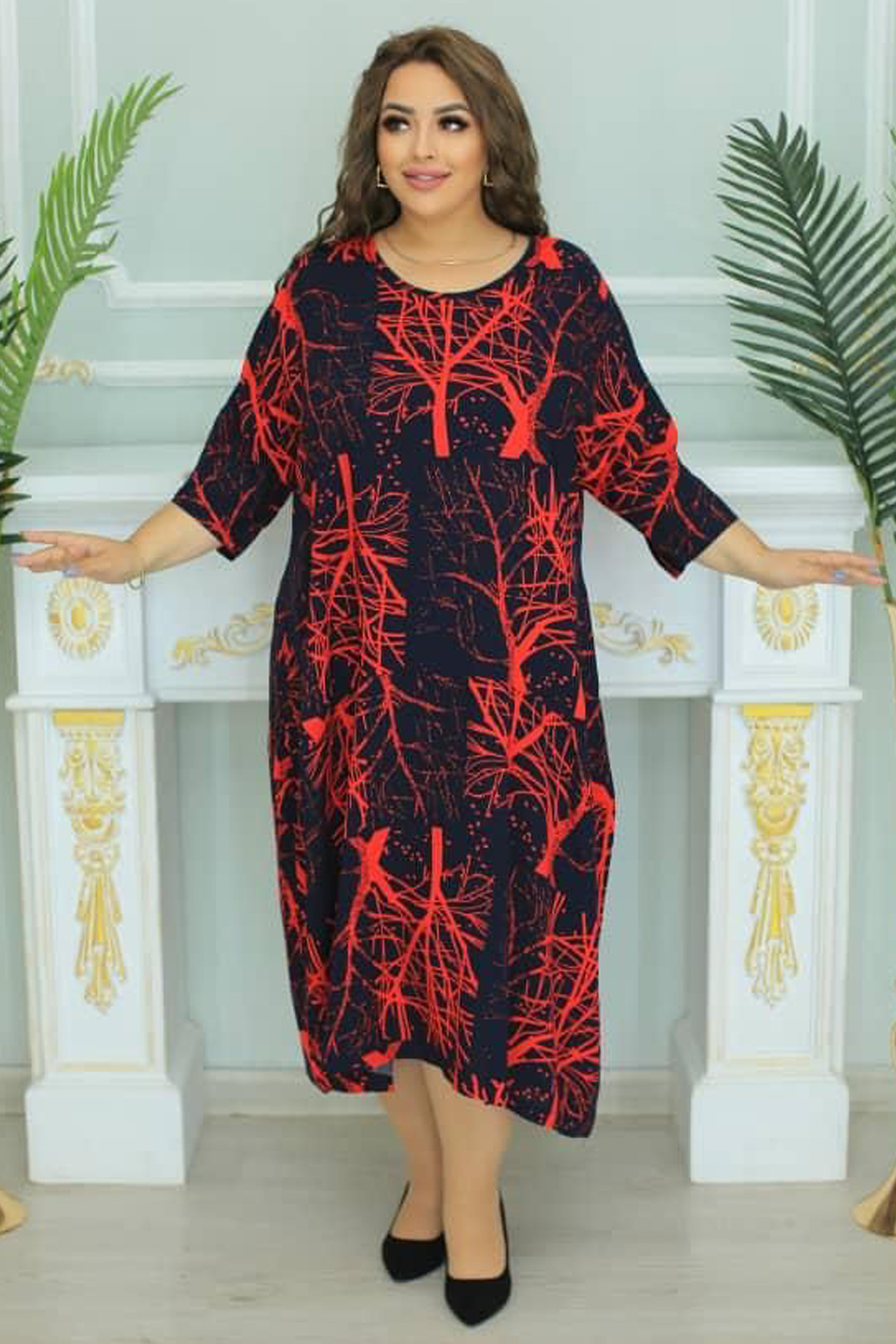 Платье Шакира штапель красное с чёрным